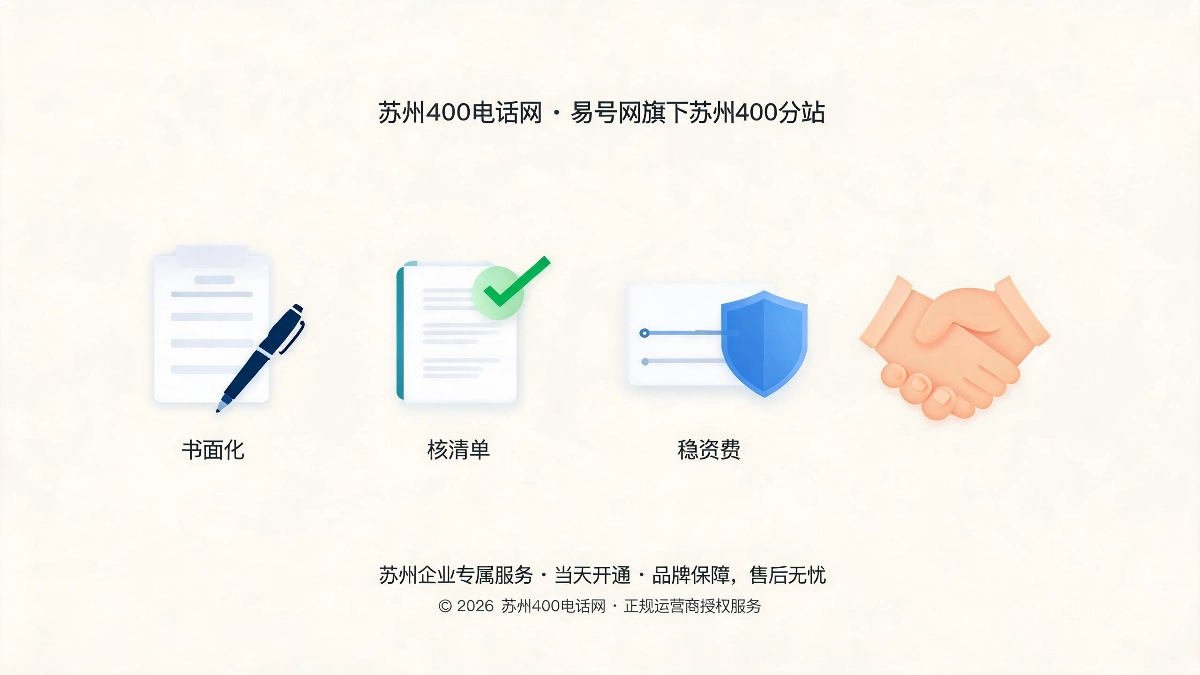 苏州企业筛选诚信400服务商口头承诺书面化收费清单核验资费长期稳定三步技巧示意图