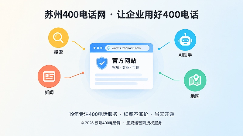 官网主信源页面卡片被搜索、AI、地图、新闻图标指向的聚焦插画